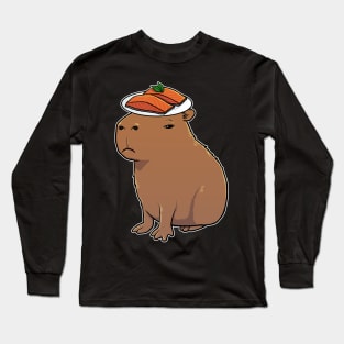 Capybara with Salmon on its head Long Sleeve T-Shirt